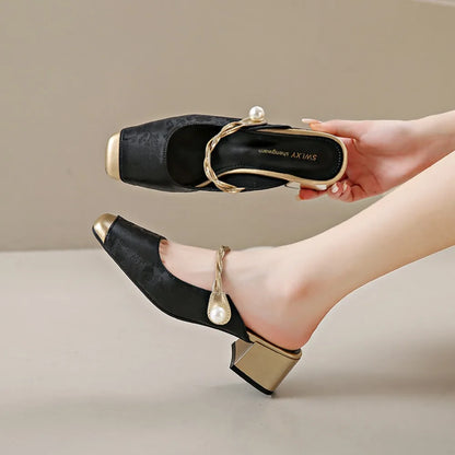 Mei Jacquard Block-Heel Mules