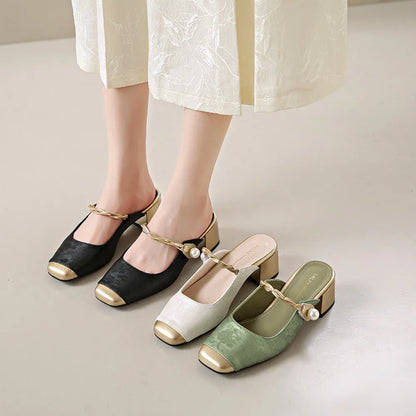 Mei Jacquard Block-Heel Mules