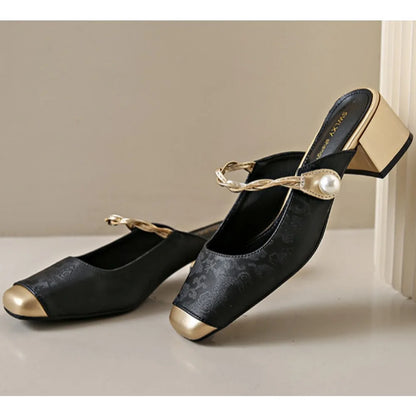 Mei Jacquard Block-Heel Mules