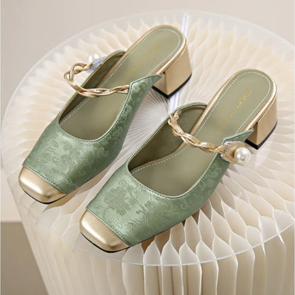 Mei Jacquard Block-Heel Mules