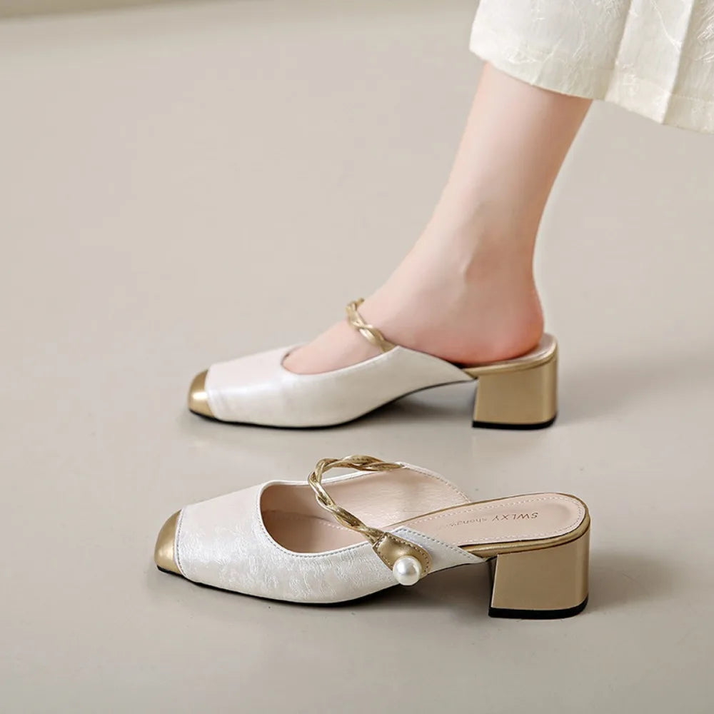Mei Jacquard Block-Heel Mules