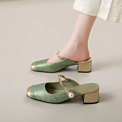 Mei Jacquard Block-Heel Mules