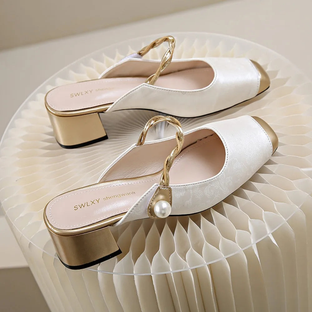 Mei Jacquard Block-Heel Mules